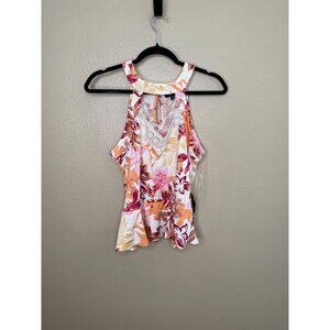 A.U.W Women’s Sleeveless Floral Keyhole Halter Top M Polyester Blend NEW